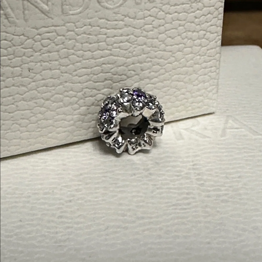 Pandora great shape forget me not floral purple clear crystal stamp spacer charm - Picture 4 of 4
